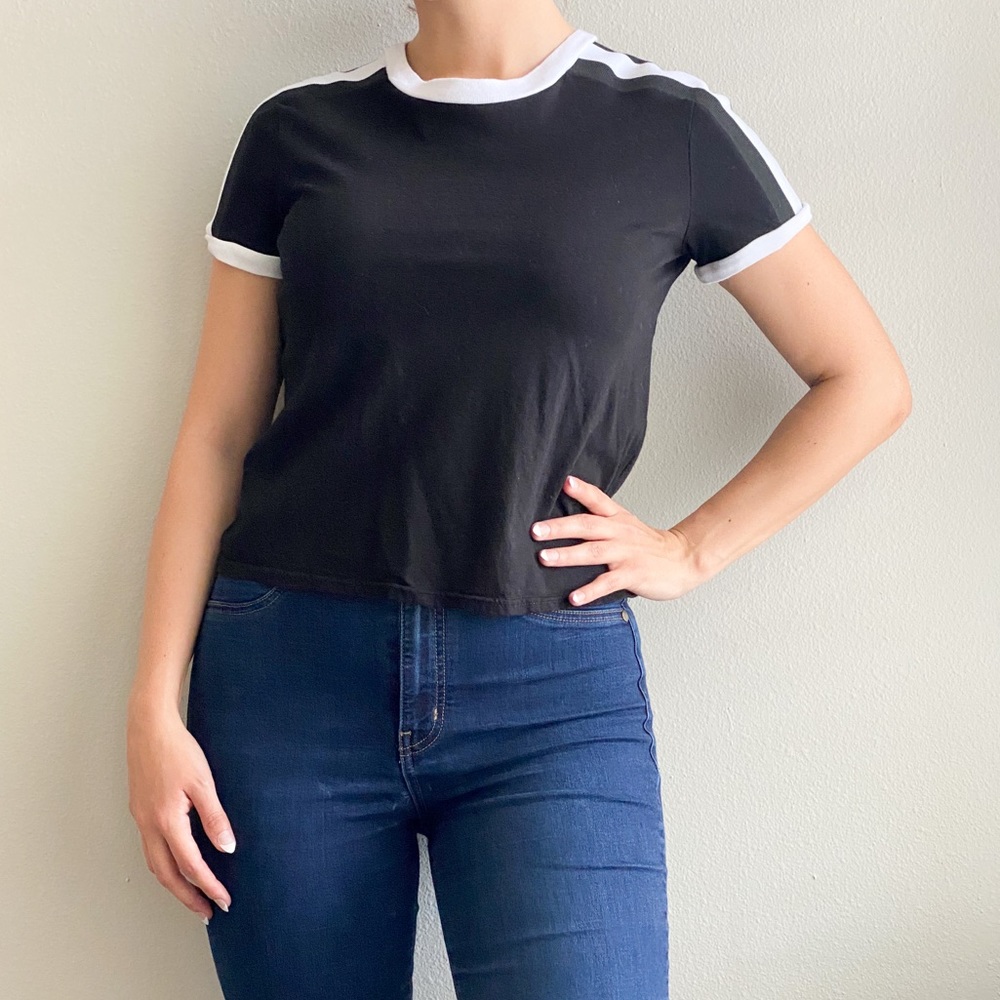 White Stripe Shoulder Crop Top